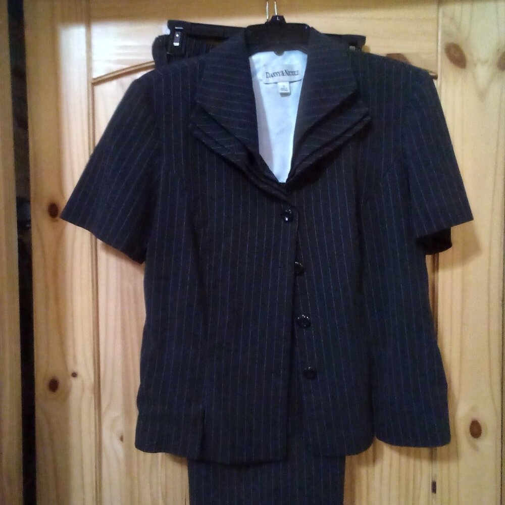 Women - Misses Navy Shirt Sleeve Pin Stripe Pant suit